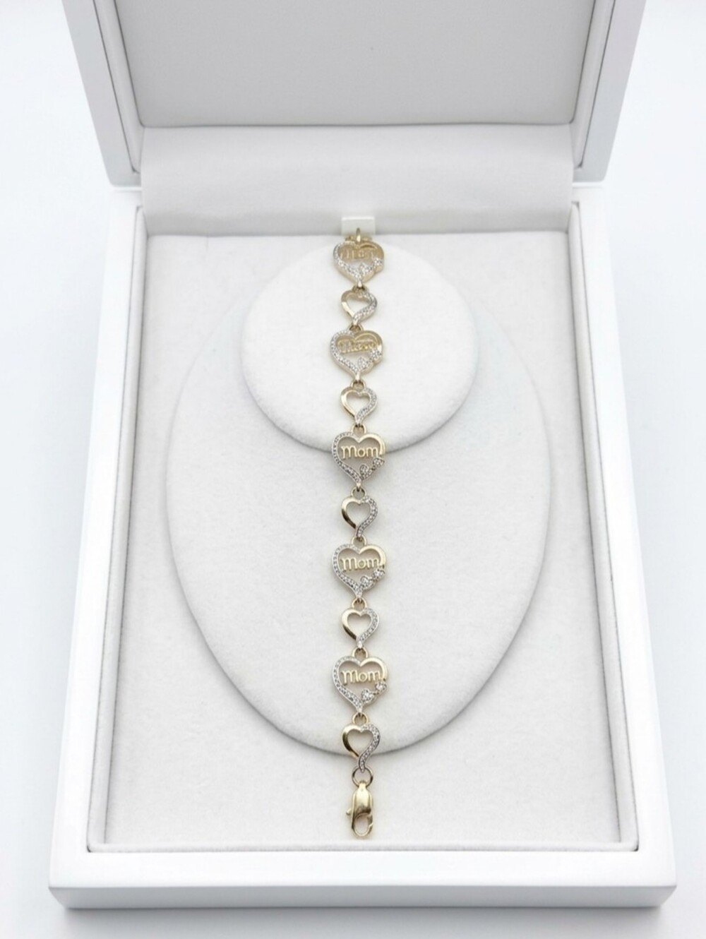 Gold-Tone 'Mom' Heart Link Bracelet - Gold Heart Charm Bracelet [8"]